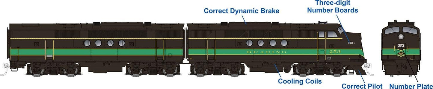 Rapido Trains 053532 HO Reading EMD FT A+B Diesel Locomotive #258A + 258B