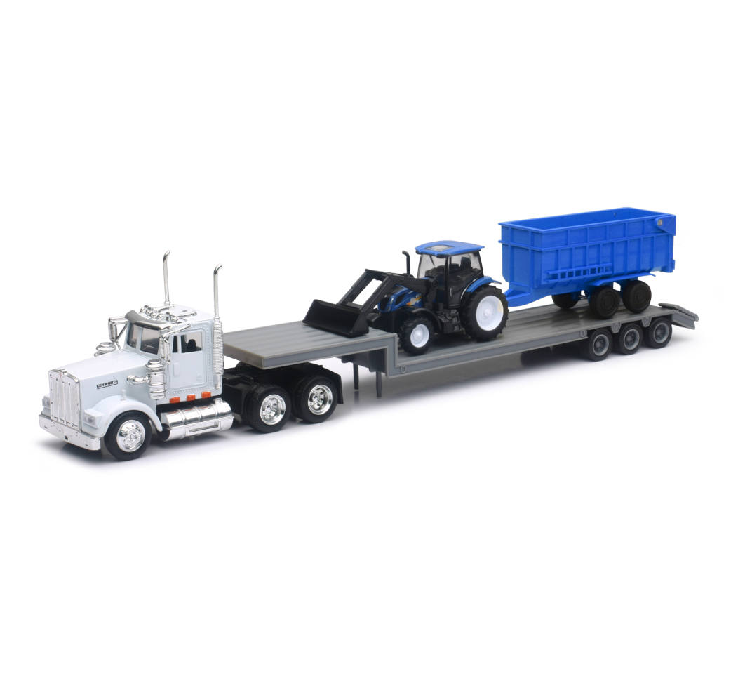 New-Ray 16153 1:43 Kenworth Lowboy with New Holland Tractor and Trailer