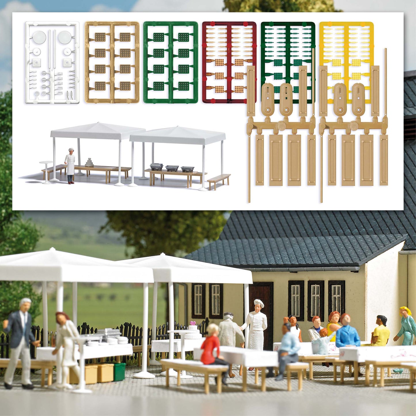 Busch 1830 HO Catering Scene with Cook Figure Set