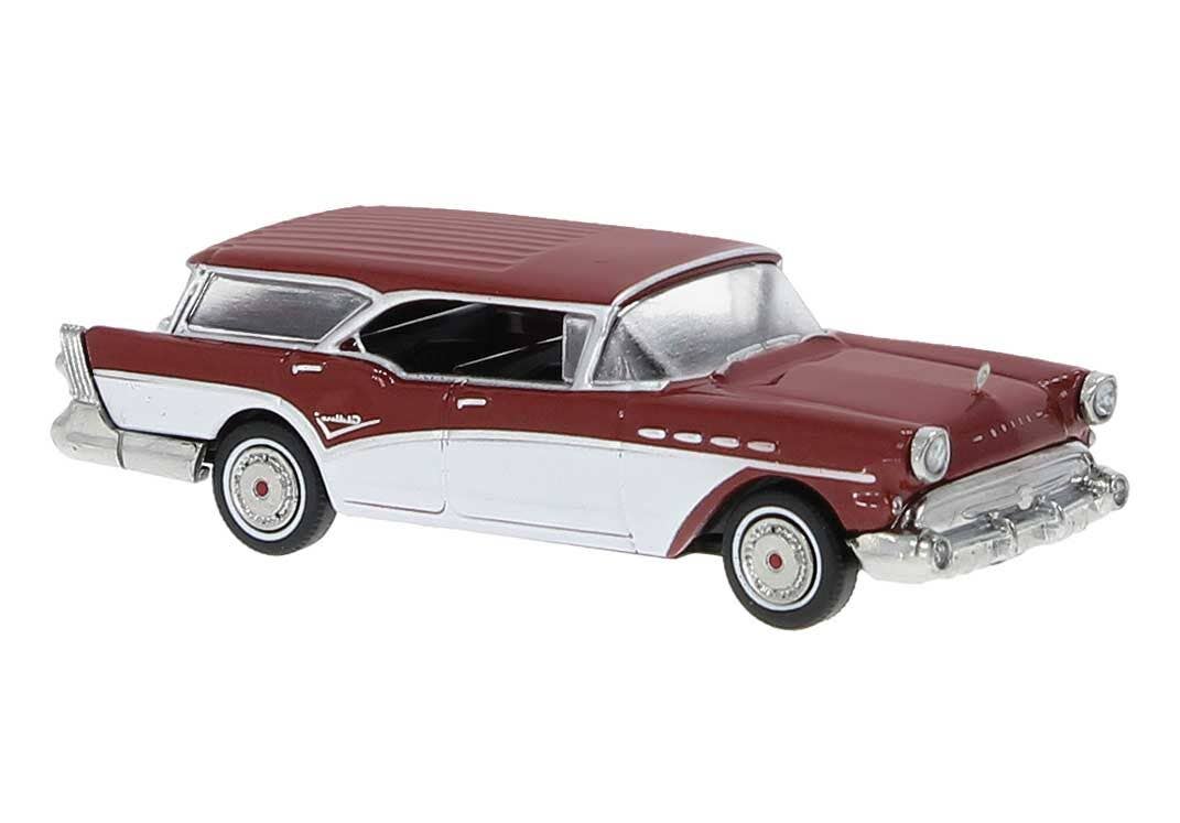 Brekina Automodelle 18181 HO Metallic Red, White 1957 Buick Century Caballero