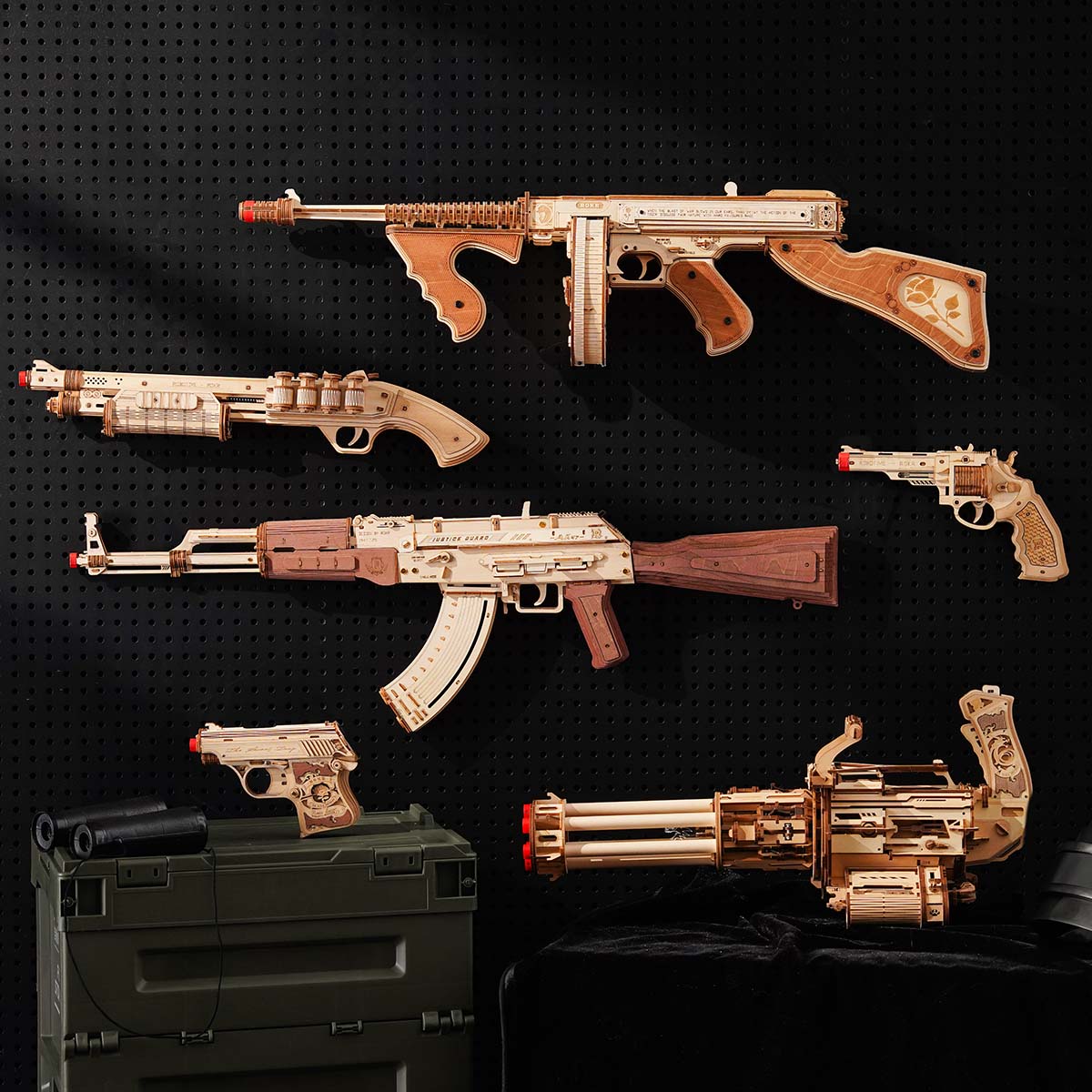 Robotime LQA01 ROKR Rotating-Barrel Machine Toy Gun 3D Wooden Puzzle