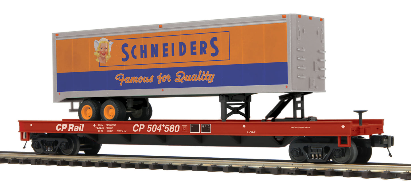 MTH 20-95420 O CP Rail Flat Car with 40' Trailer #504580