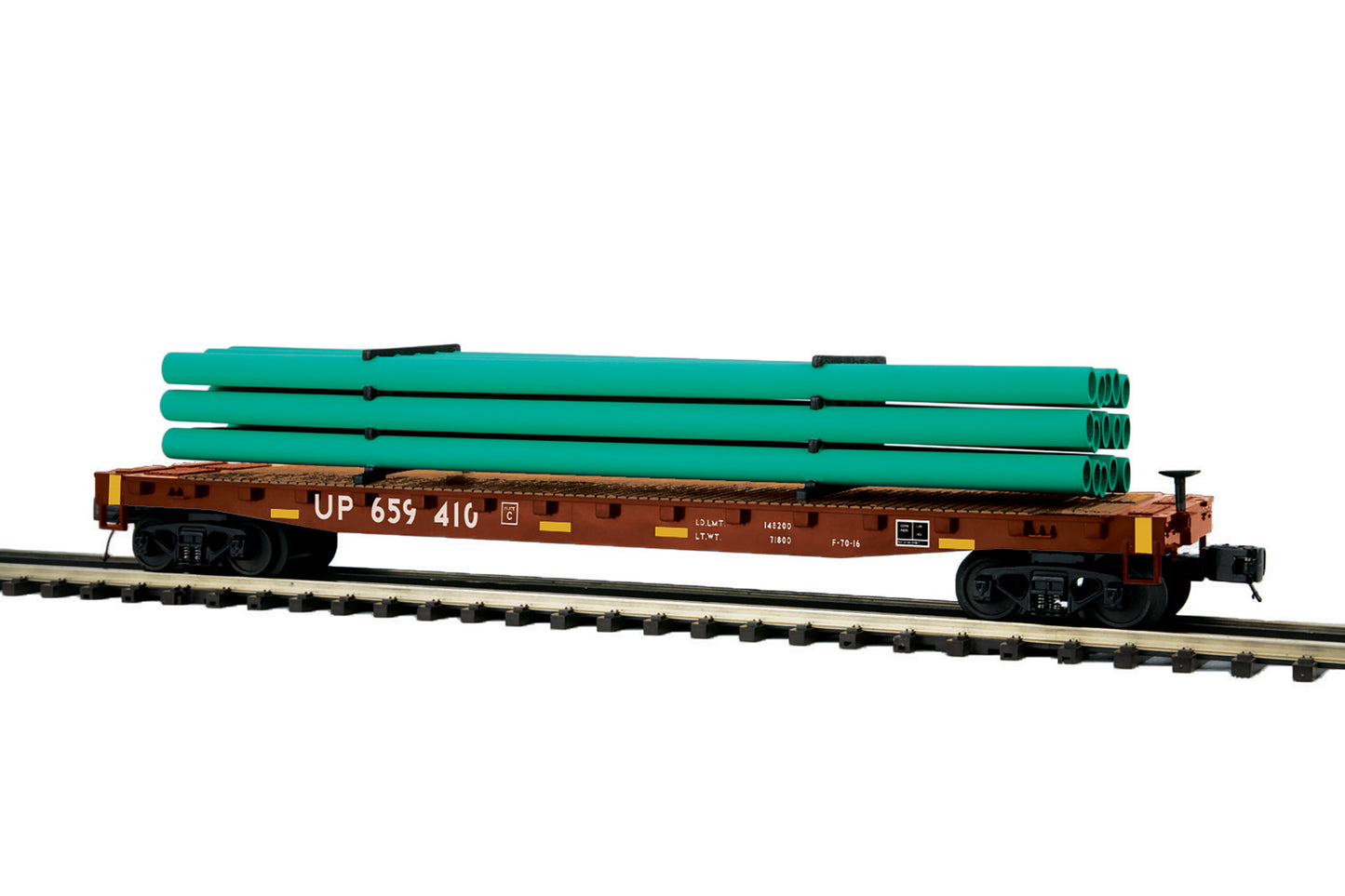 MTH 20-95559 O Union Pacific 60’ Flat Car w/Pipe Load