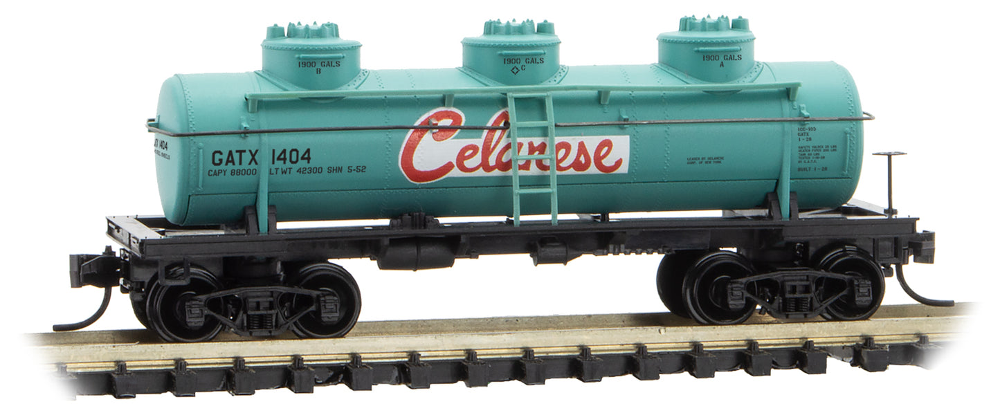Micro-Trains 06600140 N Celanese Chemicals 40' Triple Dome Tank Car #1404