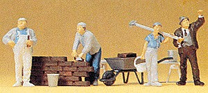 Preiser 10251 HO Working Bricklayers Figures with Accessories (Set of 4)