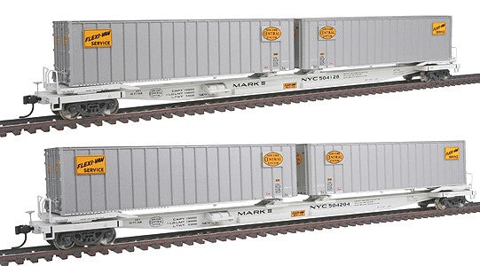 Walthers 932-23925 HO NYC Gold Line Flexi-Van Flatcar w/Two Trailers (Set of 2)