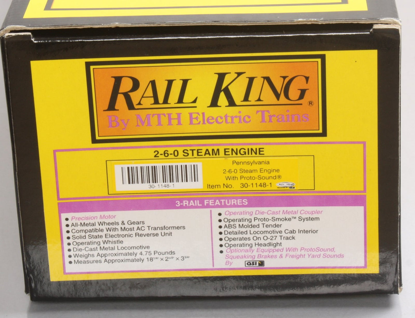 MTH 30-1148-1 Pennsylvania 2-6-0 Steam Engine And Tender w/PS1 #1014 LN/Box