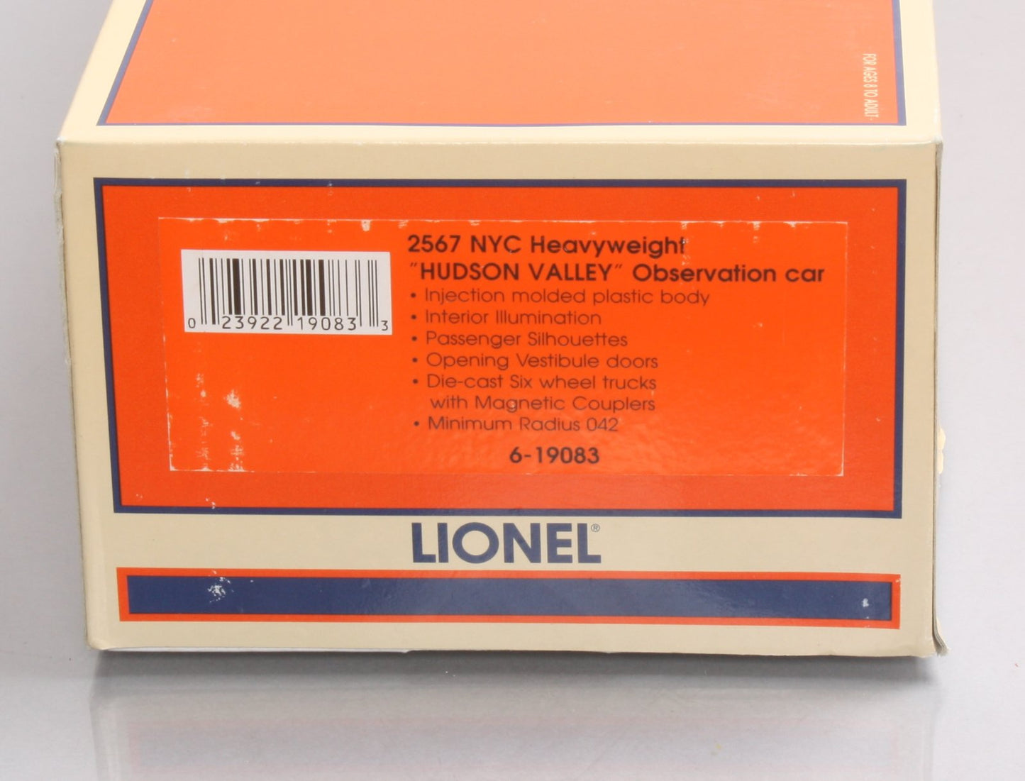 Lionel 6-19083 O Gauge New York Central Hudson Valley 2567 Observation Car LN/Box