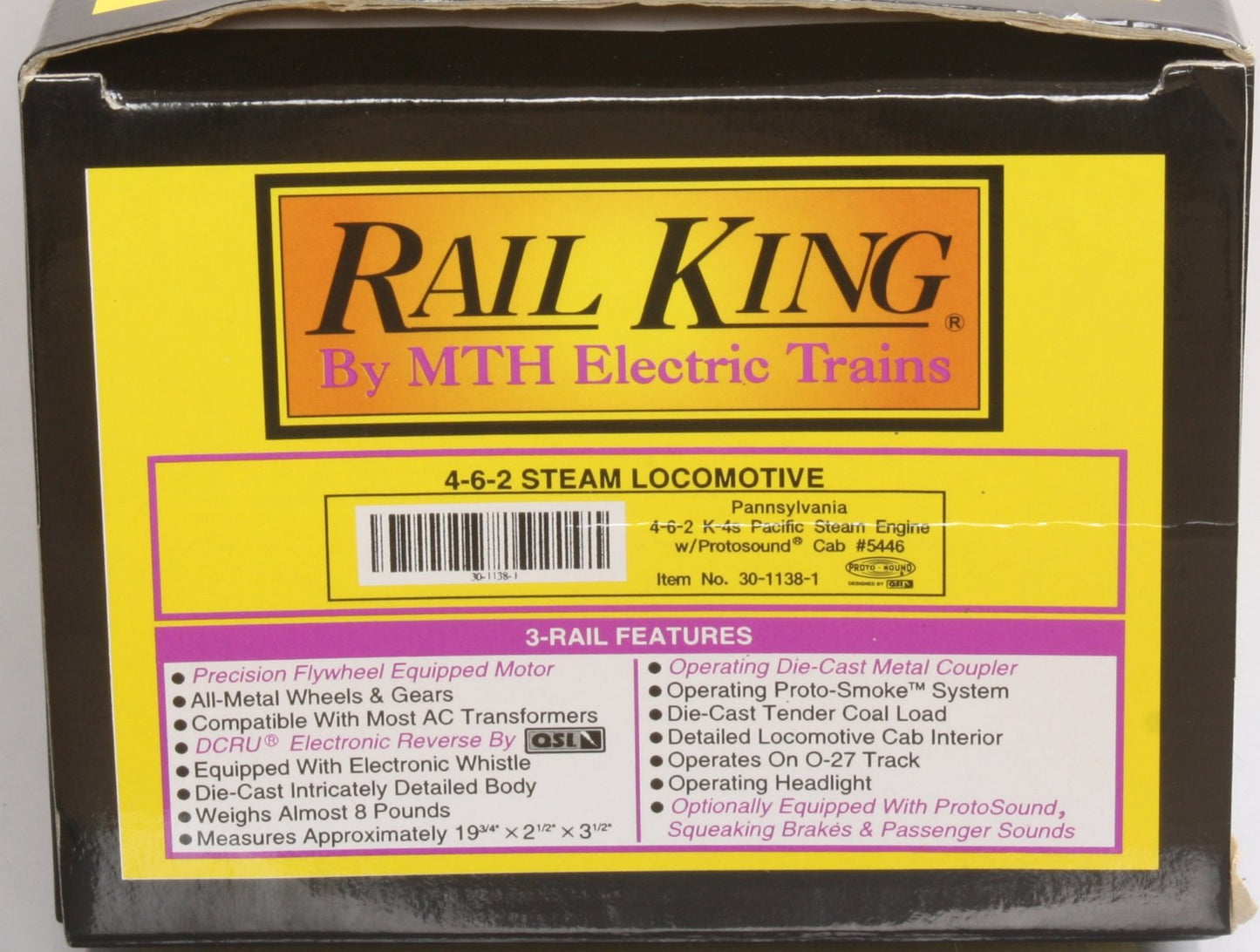 MTH 30-1138-1 O PRR 4-6-2 Pacific K-4s Steam Locomotive & Tender #5446 w/PS1 LN/Box