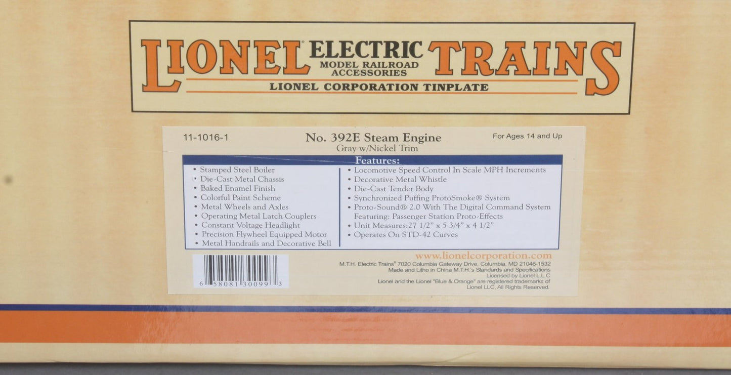 MTH 11-1016-1 Standard Gauge Pennsylvania Steam Engine w/Nickel Trim #392E w/PS2 NIB