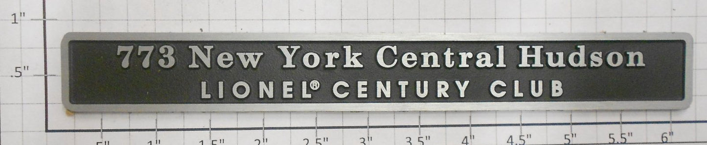 Lionel 773-100 New York Central Hudson Century Club Plate