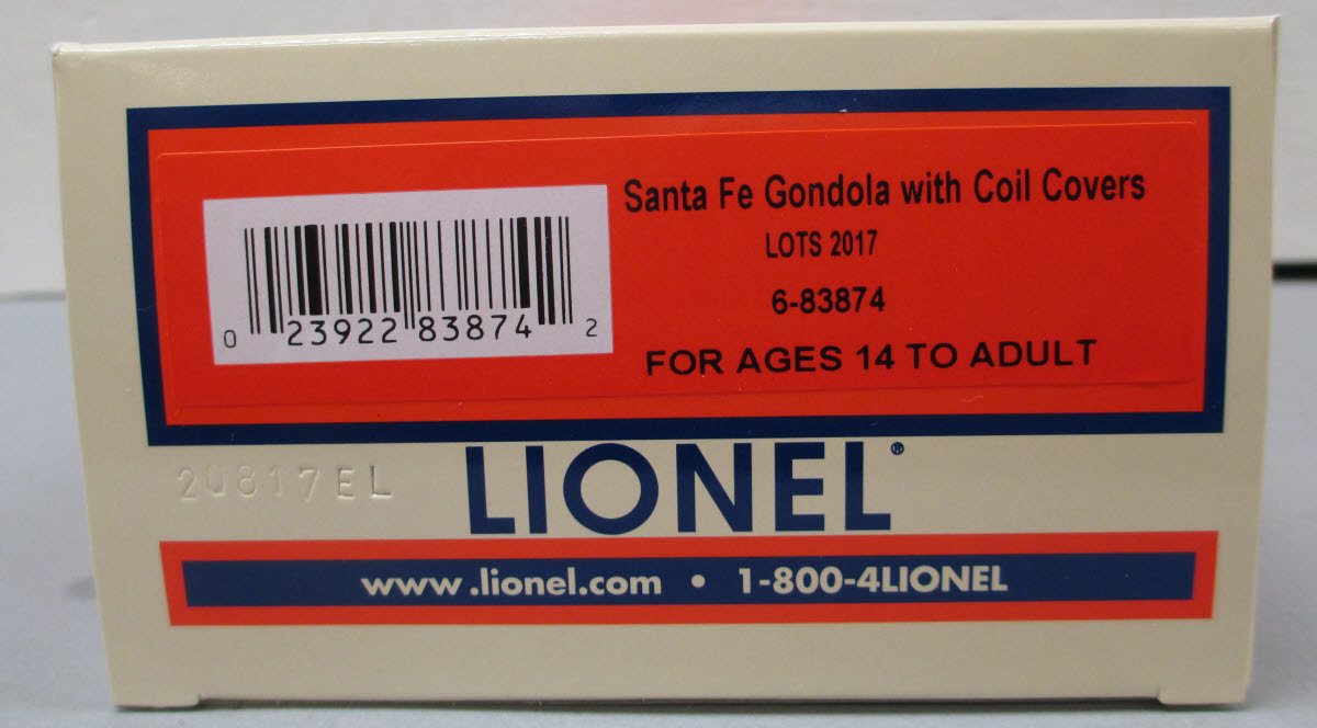 Lionel 6-83874 O Gauge Santa Fe Gondola w/ Coil Cover #38172 EX/Box