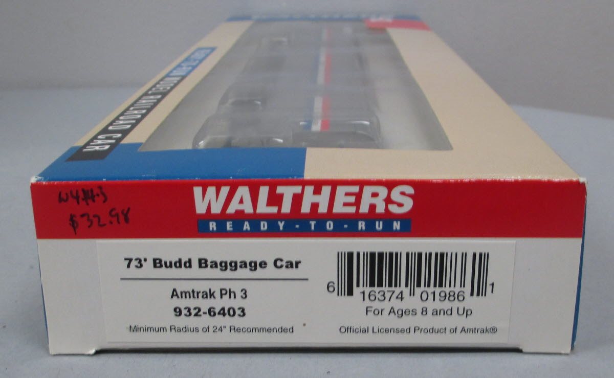 Walthers 932-6403 HO Scale Amtrak Phase 3 73' Budd Baggage Car LN/Box