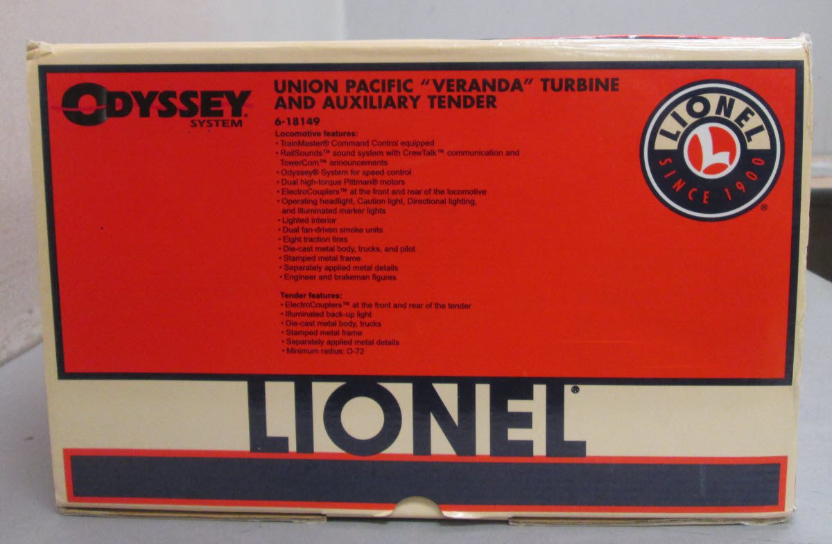 Lionel 6-18149 O Gauge Union Pacific Veranda Gas Turbine & Tender #73 w/ TMCC LN/Box