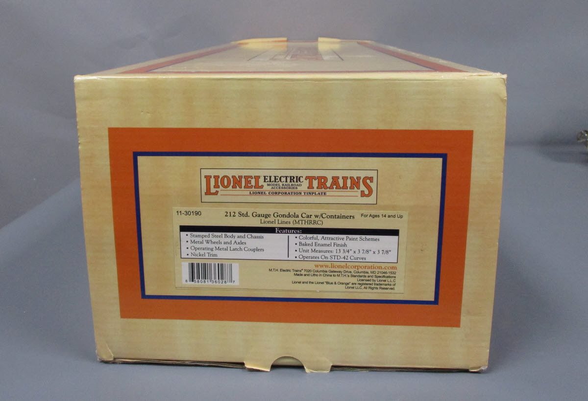 Lionel 11-30190 Standard Gauge Gondola Car with Containers #212 LN/Box