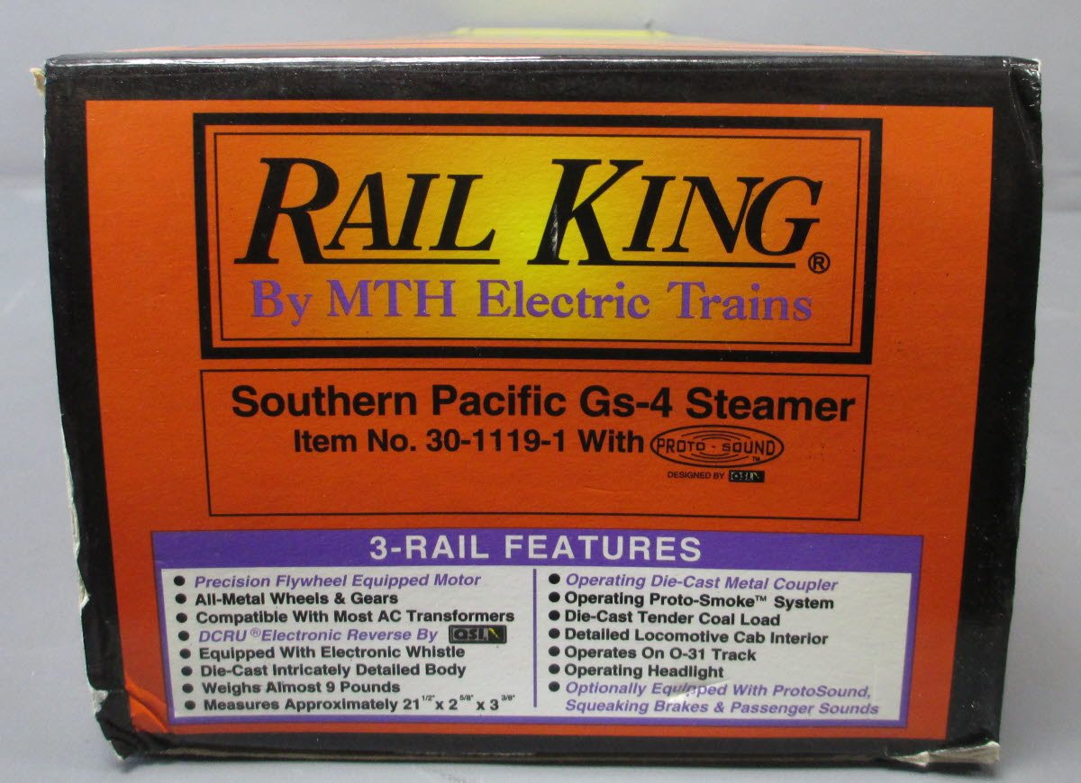 MTH 30-1119-1 O Gauge Southern Pacific GS-4 Steamer & Tender w/PS1 #4449 LN/Box