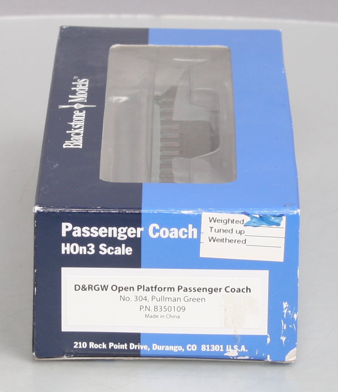 Blackstone Models B350109 HOn3 Scale D&RGW Open Platform Passenger Car #304 LN/Box