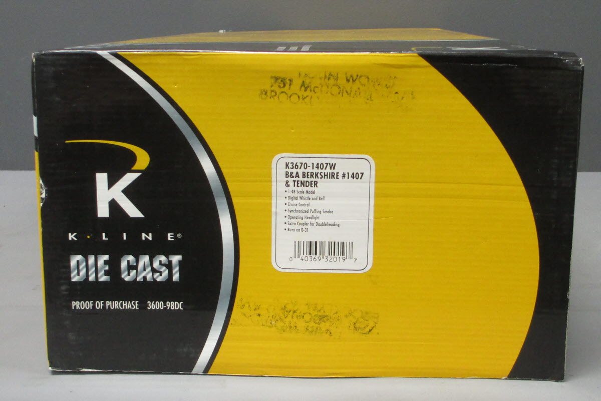 K-Line K3670-1407W O Gauge B&A Berkshire 2-8-4 Steam Locomotive w/Cruise #1407 NIB