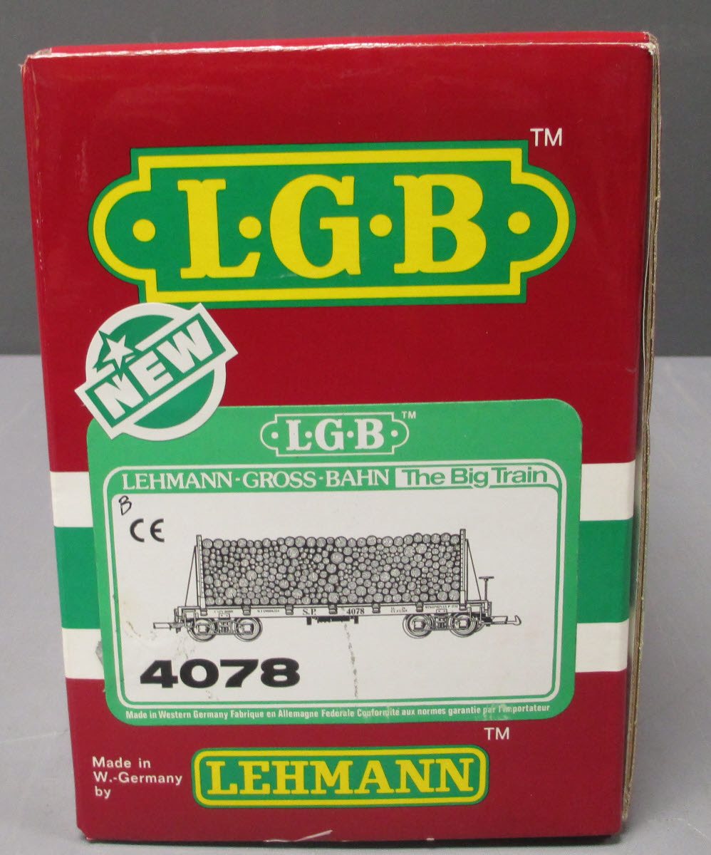LGB 4078 G Southern Pacific Bulkhead Flatcar w/Log Load (Metal Wheels) NIB