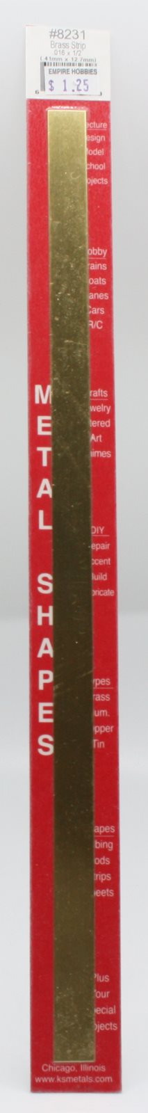 K&S 8231 .016" x 1/2" x 12" Brass Strip Sold By Piece