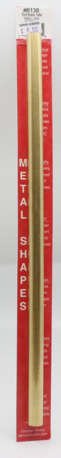 K&S 8138 15/32" x .014" x 12" Round Brass Tube