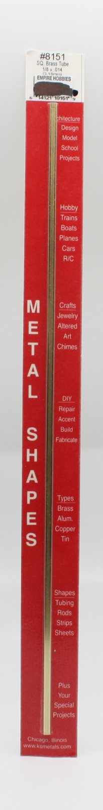 K&S 8151 1/8" x .014" x 12" Square Brass Tube