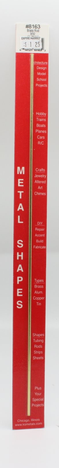 K&S 8163 3/32" Solid Brass Rod