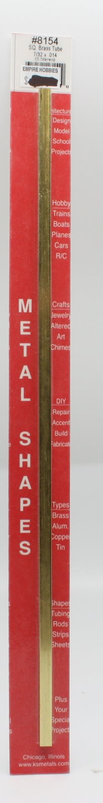 K&S 8154 7/32" x .014" x 12" Square Brass Tube