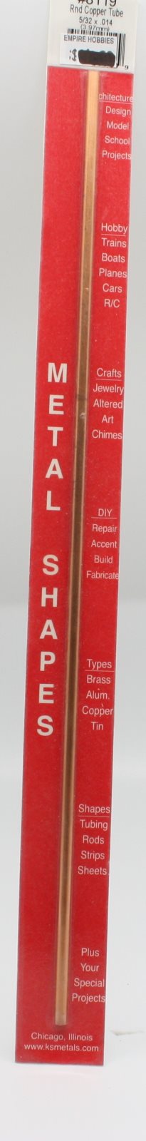 K&S 8119 5/32" x .014" x 12" Round Copper Tube