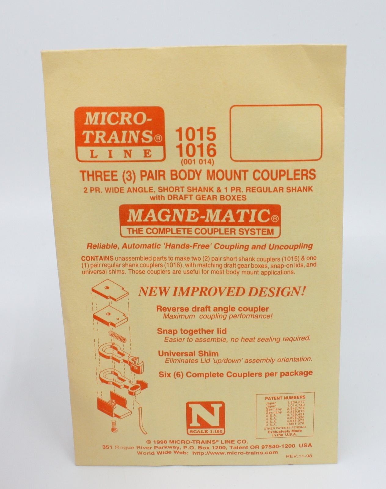 Micro-Trains 1015 & 1016 N Scale Pair Body Mount Couplers (2 Pair of 3)