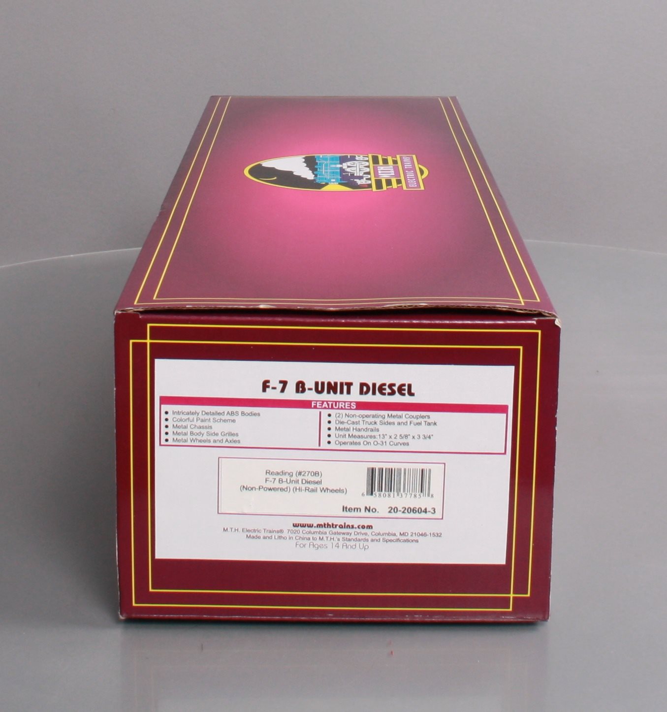 MTH 20-20604-3 Reading Non-Powered F-7 B-Unit Diesel Engine