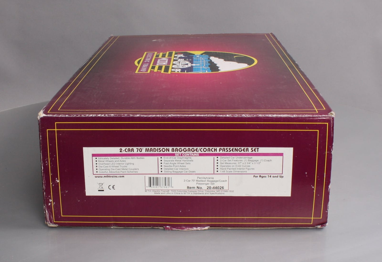 MTH 20-44026 O Scale Pennsylvania Railroad 2 Car 70' Madison Baggage/Coach Set LN/Box