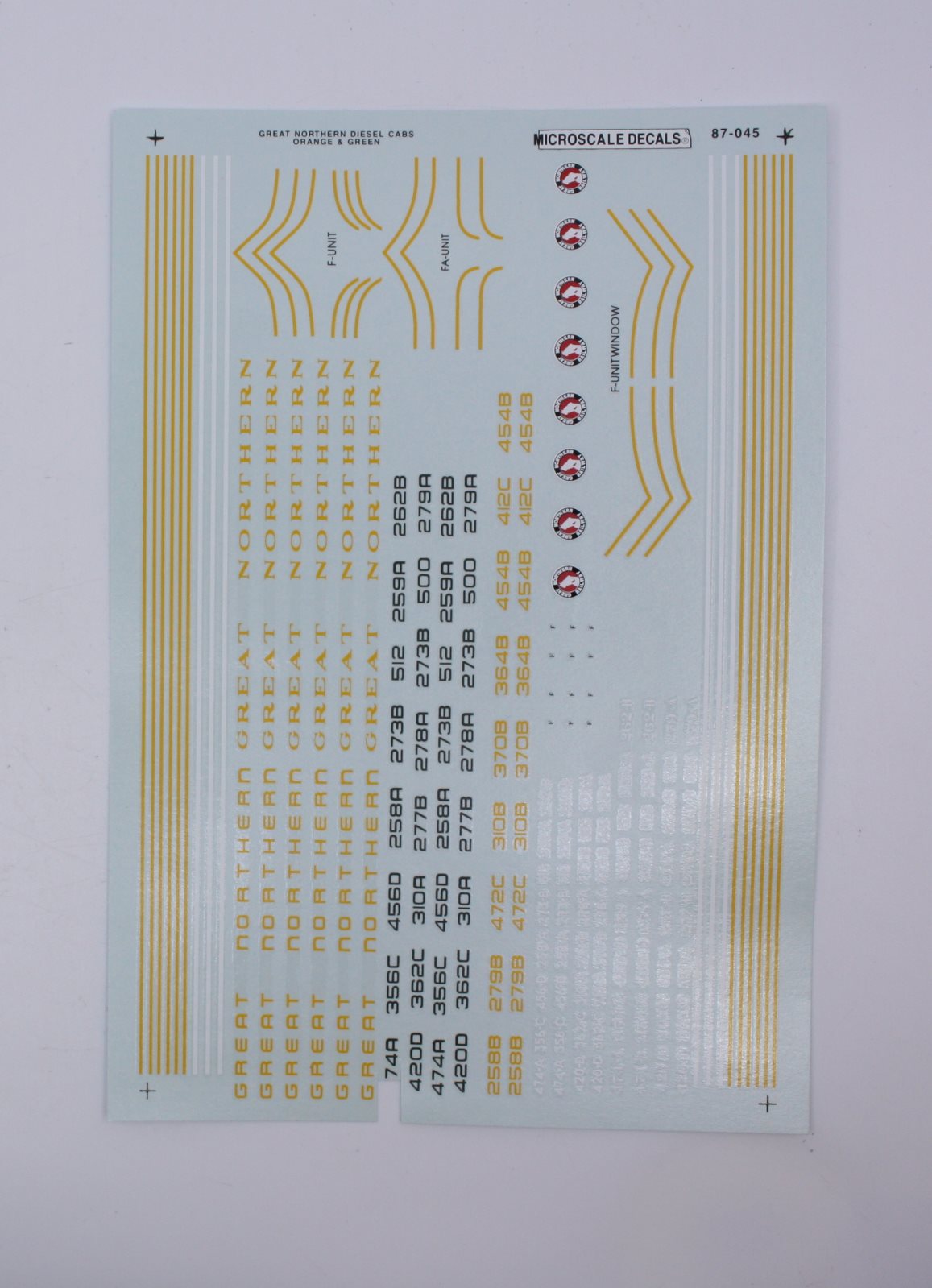 Microscale 87-45 HO Green & Orange Great Northern Cab Units Diesel Decal Sheet
