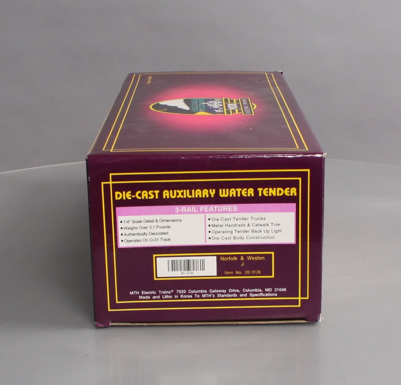 MTH 20-3126 O Gauge Norfolk & Western J-Class Auxiliary Water Tender EX/Box