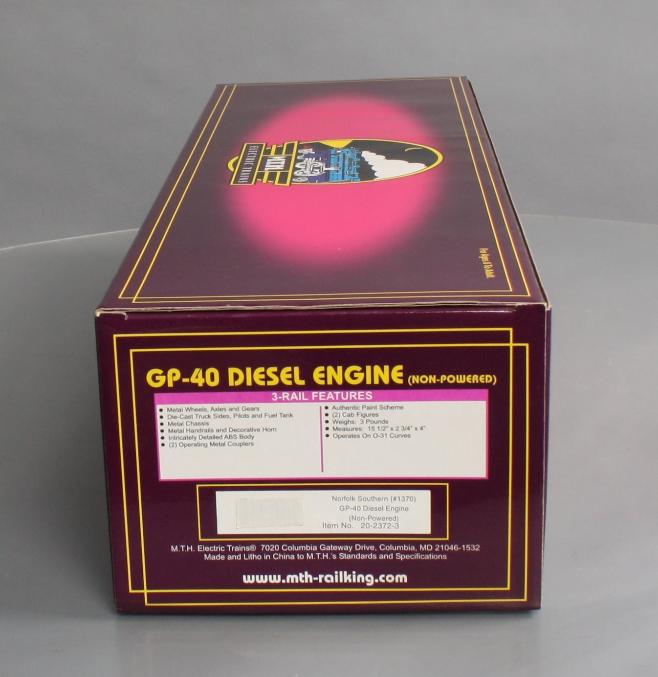 MTH 20-2372-3 Norfolk Southern Non-Powered GP-40 Diesel Engine #1370 LN/Box