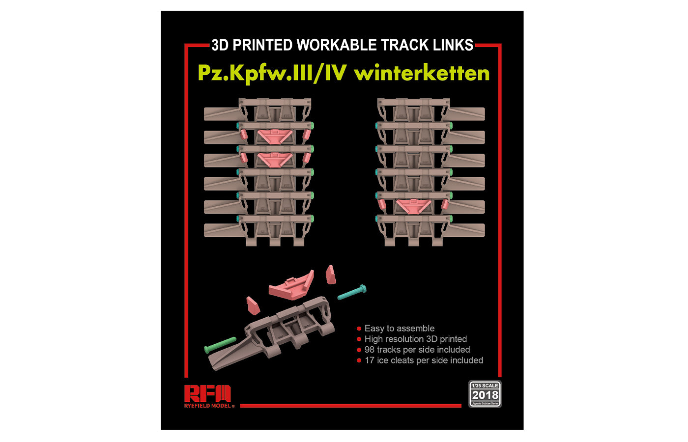Rye Field Models 2018 1:35 Pz.Kpfw.III/IVWorkable Track Links Tank Model Kit