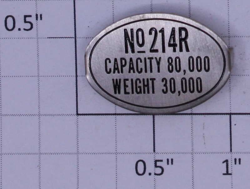 Lionel 214R-2 Nickel #214R Capacity Nameplate for Refrigerated Car