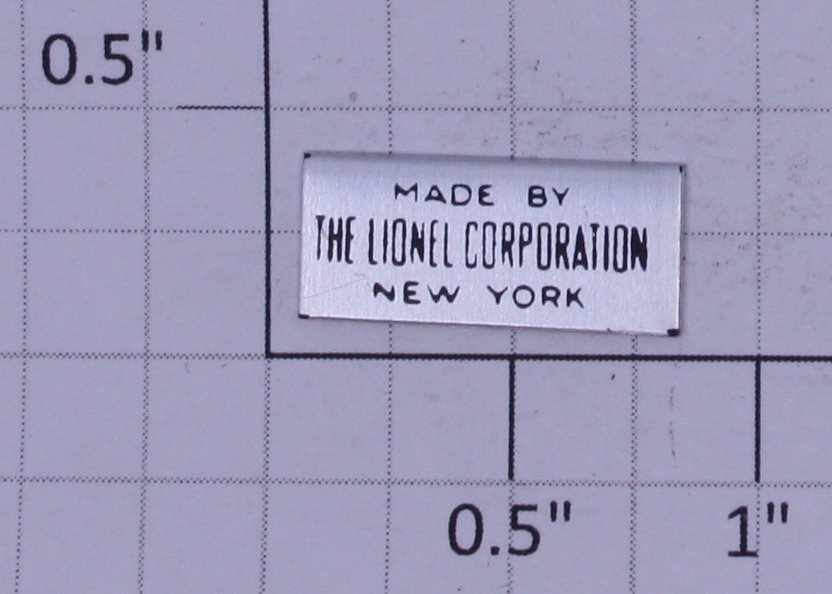 Lionel 260-25 Nickel Black Letter Made by Lionel Adhesive Nameplate