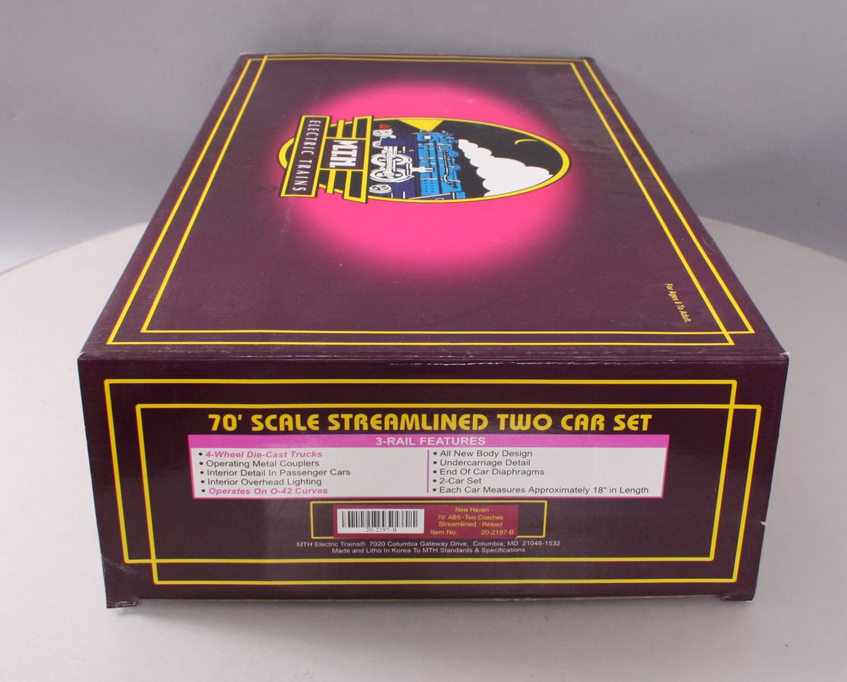 MTH 20-2197B O Gauge New Haven 70' ABS Ribbed Streamlined Coach Set (Set of 2) EX/Box