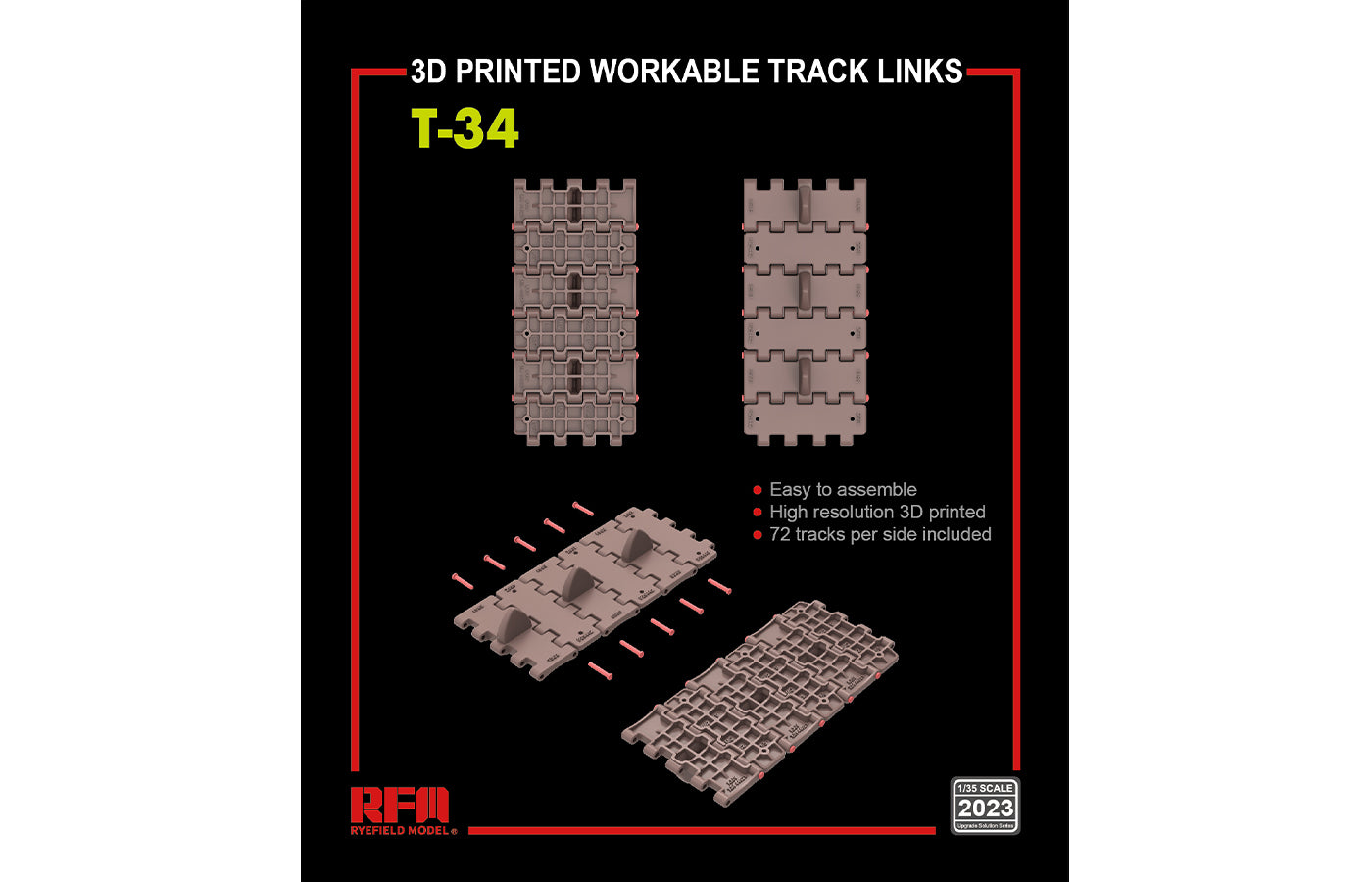 Rye Field Models 2023 1:35 T-34 3D Printed Workable Track Links