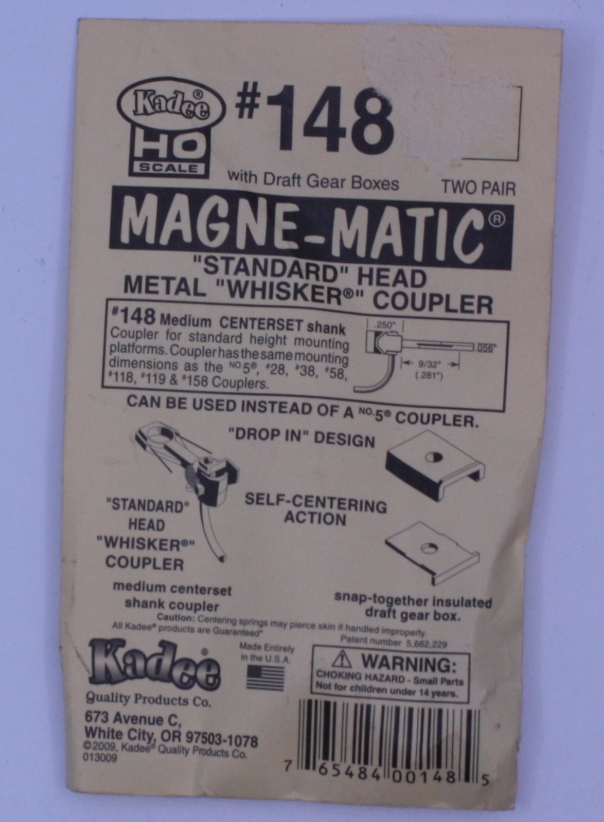 Kadee 148 HO Scale Magne-Matic Standard Head Metal Whisker Coupler(2 Pairs of 2)