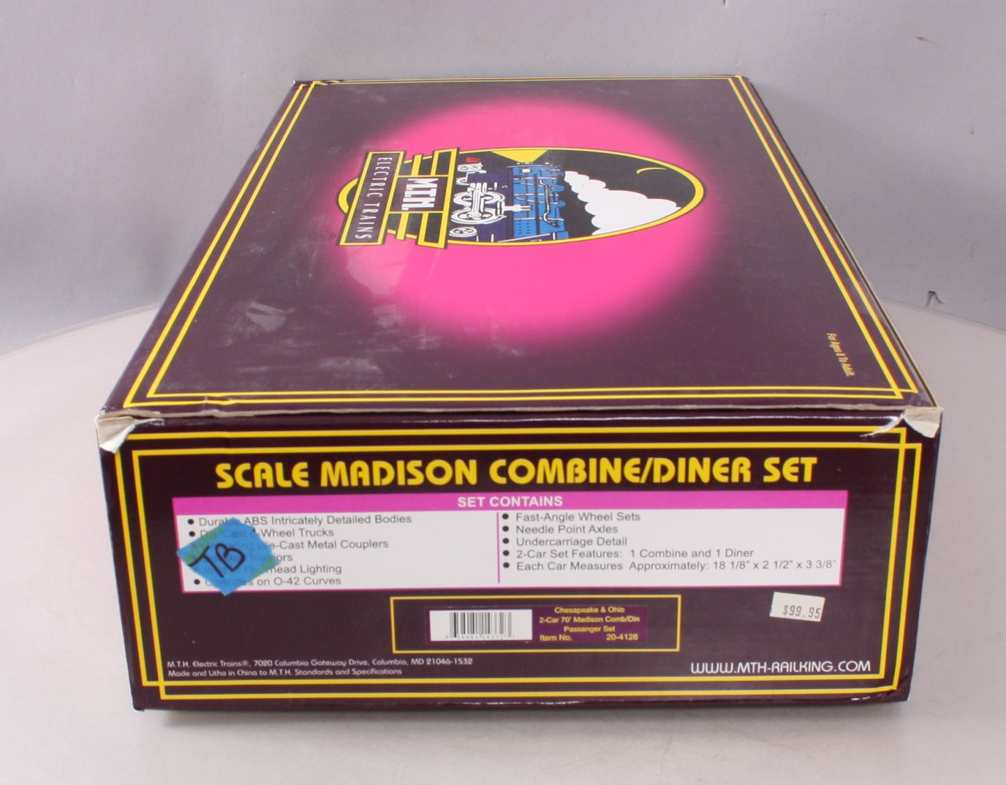 MTH 20-4128 O C&O 70' Madison Combine/Diner Passenger Car Set (Set of 2) LN/Box