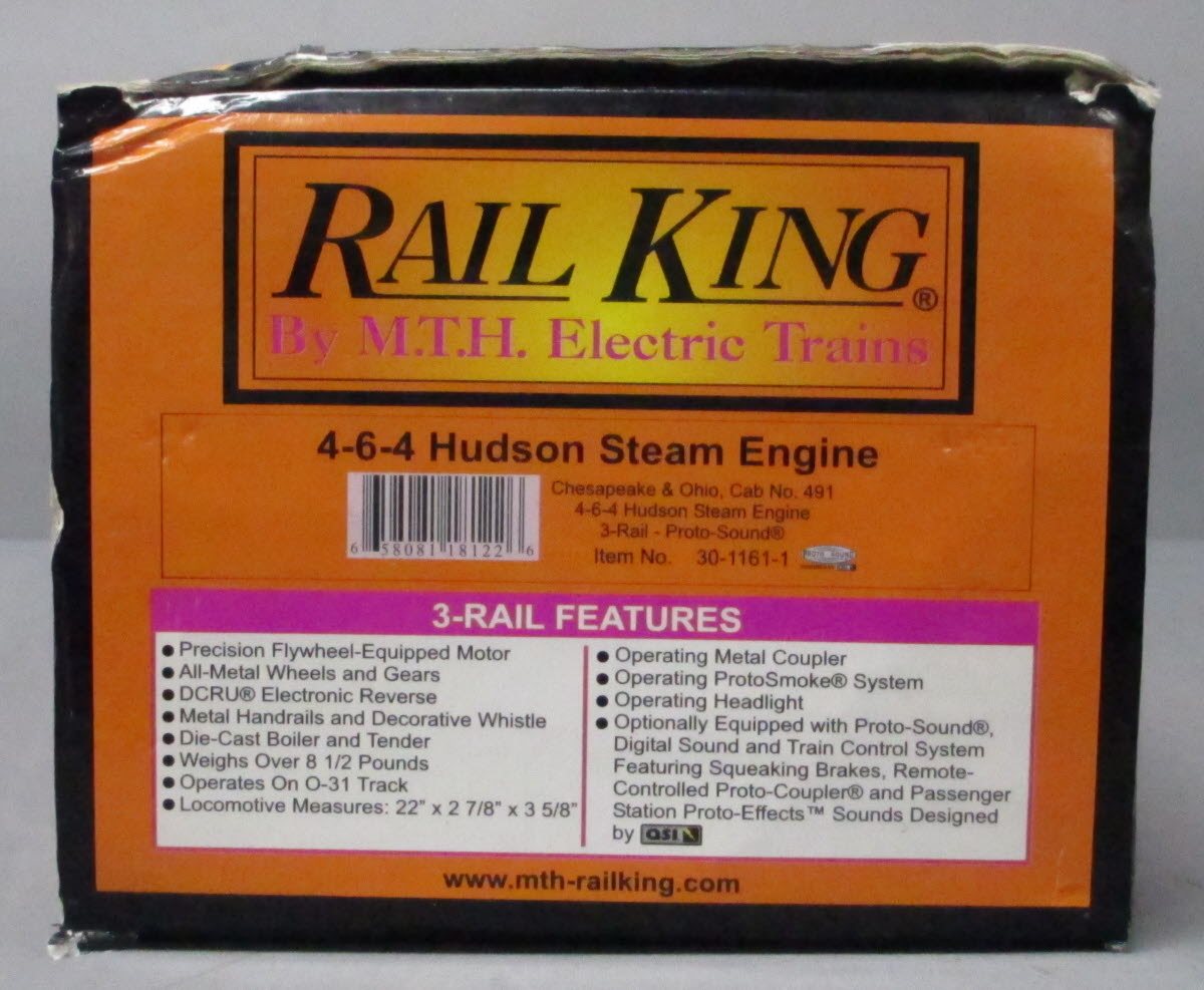MTH 30-1161-1 O C&O Streamlined Hudson Steam Locomotive & Tender w/PS1 #491 LN/Box