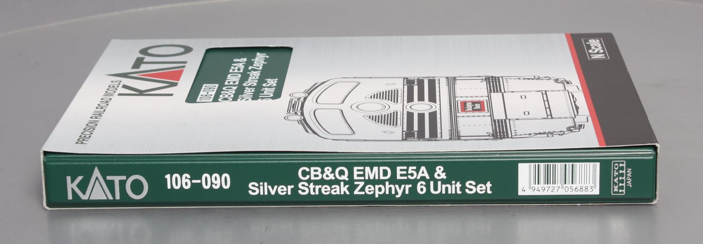 Kato 106-090 N CB&Q EMD E5A Diesel & Silver Streak Zephyr Passenger Set LN/Box