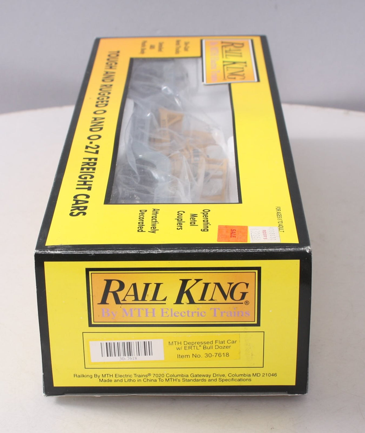 MTH 30-7618 O Gauge MTH Depressed Center Flatcar #19982 with Ertl Bulldozer LN/Box