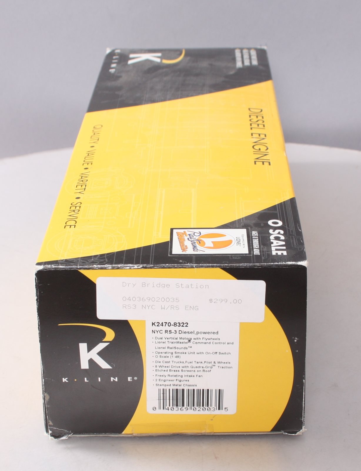 K-Line K2470-8322 O New York Central RS-3 Powered Diesel Locomotive #8322 EX/Box