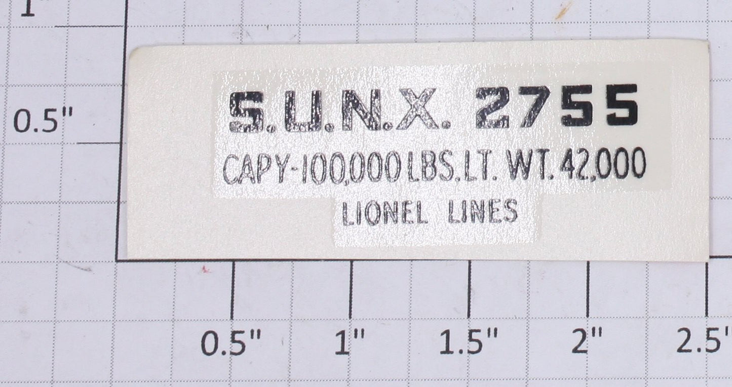 Lionel 2755-10 Black Lettering S.U.N.X. Water Soluble Decal