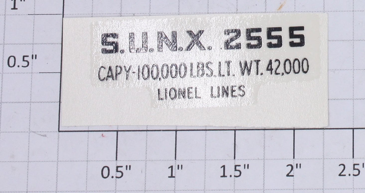 Lionel 2555-10 S.U.N.X. Black Letter Water Soluble Decal