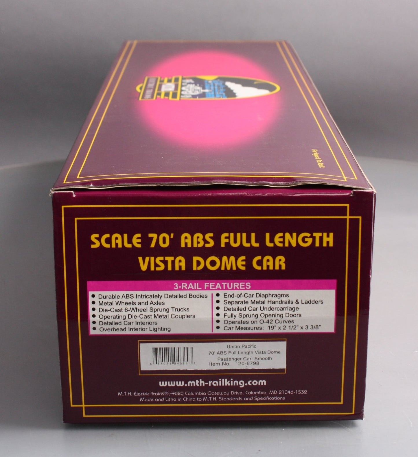 MTH 20-6798 Union Pacific 70' ABS Vista Dome Passenger Car LN/Box