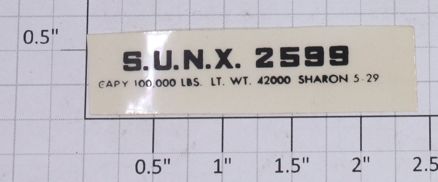 Lionel 2599-4 S.U.N.X. #2599 Black Lettering Decal